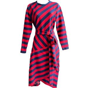 Eloquii Red and Navy Striped Knit Dress, Size 20